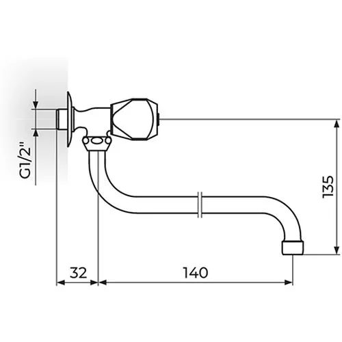 Rosan Klasik Fumme Zidni ventil 1/2" g.deo - donji izliv 018 mm - piccolo AF52S140