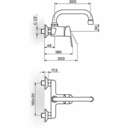 Rosan Smart baterija za sudeperu-lavabo izliv U 200mm JA321003