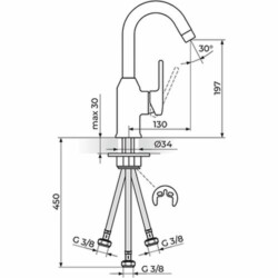 Rosan B2 baterija za lavabo, za električni prelivni bojler, izliv 130mm JB30303
