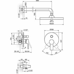 Rosan B2 Uzidna baterija sa zidnim tušem D.220mm i ručnim tušem JB31601