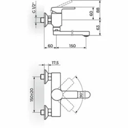 Rosan B2 baterija za sudeperu-lavabo izliv 150mm JB32115