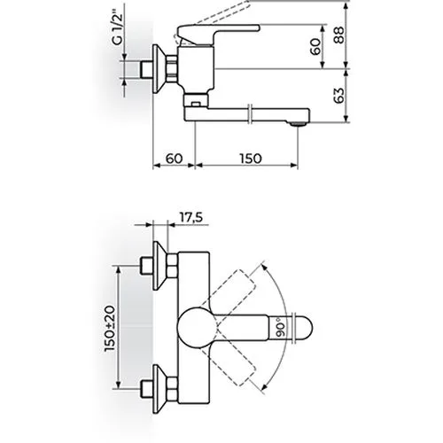 Rosan B2 baterija za sudeperu-lavabo izliv 150mm JB32115