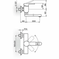 Rosan B2 baterija za sudeperu-lavabo izliv 200mm JB32120