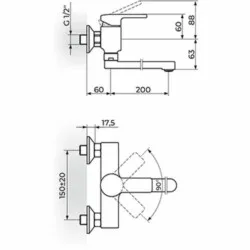Rosan B2 baterija za sudeperu-lavabo izliv 200mm JB32120