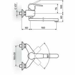 Rosan CubO baterija za sudoperu-lavabo izliv 150 mm JC32115
