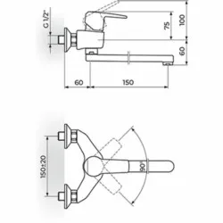 Rosan CubO baterija za sudoperu-lavabo izliv 150 mm JC32115