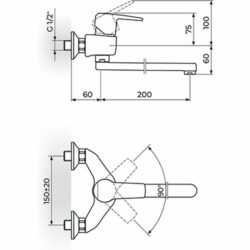 Rosan CubO baterija za sudoperu-lavabo izliv 200 mm JC32120