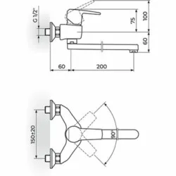 Rosan CubO baterija za sudoperu-lavabo izliv 200 mm JC32120