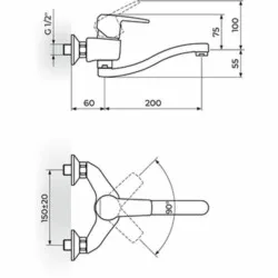 Rosan CubO baterija za sudoperu-lavabo izliv 200 mm - S JC3212S