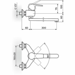Rosan CubO baterija za sudoperu-lavabo izliv 300 mm JC32130