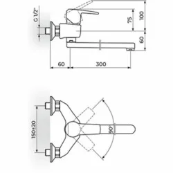 Rosan CubO baterija za sudoperu-lavabo izliv 300 mm JC32130