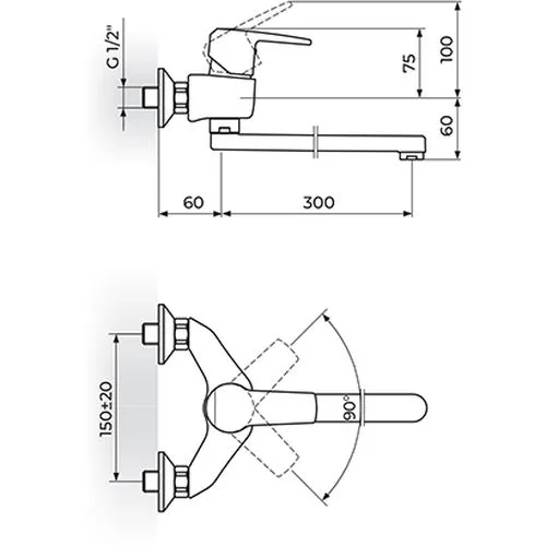 Rosan CubO baterija za sudoperu-lavabo izliv 300 mm JC32130