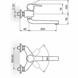 Rosan CubO baterija za sudoperu-lavabo izliv 200 mm JC32220