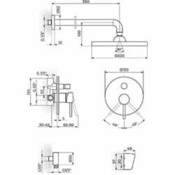 Rosan Dark Uzidna baterija sa zidnim tušem D.220mm i ručnim tušem JD31601
