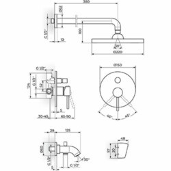 Rosan Dark Uzidna baterija sa izlivom, zidnim tušem D.220mm i ručnim tušem JD31701