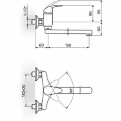 Rosan Perla baterija za sudoperu - lavabo, ovalni izliv 150 mm JP321015