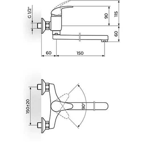Rosan Perla baterija za sudoperu - lavabo, ovalni izliv 150 mm JP321015