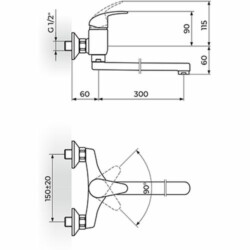 Rosan Perla baterija za sudoperu - lavabo, ovalni izliv 300 mm JP321030