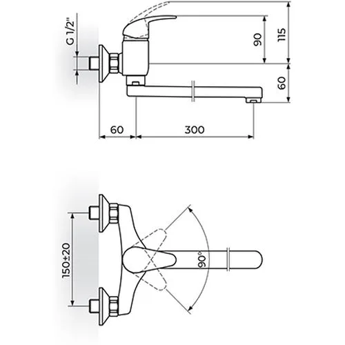 Rosan Perla baterija za sudoperu - lavabo, ovalni izliv 300 mm JP321030