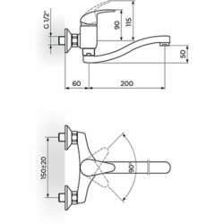 Rosan Perla baterija za sudoperu - lavabo, ovalni izliv 200 mm -S JP321S20