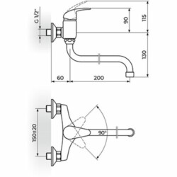 Rosan Perla baterija za sudoperu - lavabo, cevni izliv 200 mm JP322020