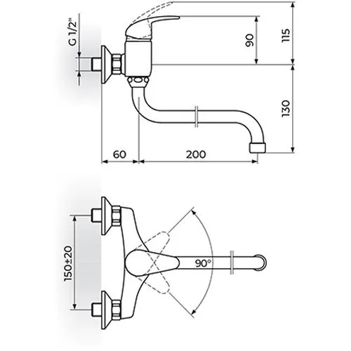 Rosan Perla baterija za sudoperu - lavabo, cevni izliv 200 mm JP322020