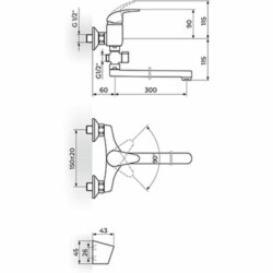Rosan Perla baterija za kadu-lavabo -švedska - ovalni izliv 300 mm JP341001
