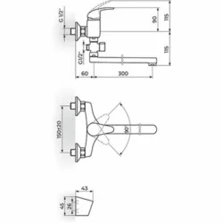 Rosan Perla baterija za kadu-lavabo -švedska - ovalni izliv 300 mm JP341001