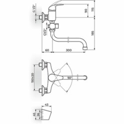 Rosan Perla baterija za kadu-lavabo - švedska - cevni izliv 300 mm JP341002