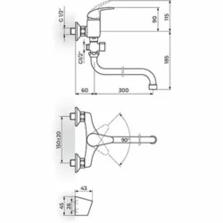 Rosan Perla baterija za kadu-lavabo - švedska - cevni izliv 300 mm JP341002