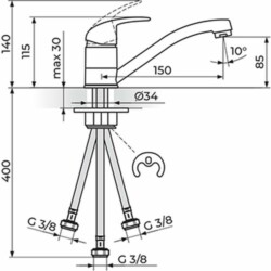 Rosan Perla baterija za lavabo - sudoperu - 3 cevi, kratak izliv JP381083