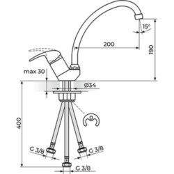 Rosan Perla baterija za sudoperu - 3 cevi - cevni izliv 200 mm ( 018 mm ) JP382003