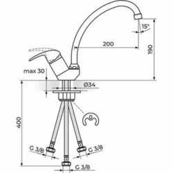 Rosan Perla baterija za sudoperu - 3 cevi - cevni izliv 200 mm ( 018 mm ) JP382003