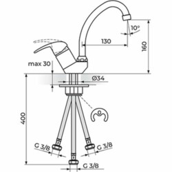 Rosan Perla baterija za sudoperu - 3 cevi - cevni izliv 130 mm ( 018 mm ) JP382013