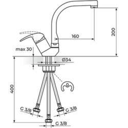 Rosan Perla baterija za sudoperu - 3 cevi - ovalni izliv JP382203