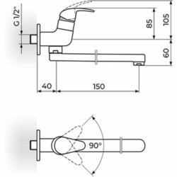 Rosan Perla Jednoručni ventil za jednu vodu,ovalni izliv 150 mm JP522015
