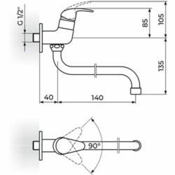 Rosan Perla Jednoručni ventil za jednu vodu, cevni izliv 140 mm JP523014