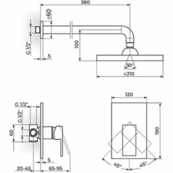 Rosan Quadro baterija za tuš kadu sa uzidnim tušem, bez izliva JQ31101