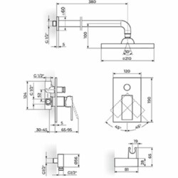 Rosan Quadro Uzidna baterija sa zidnim tušem D.220mm i ručnim tušem JQ31601
