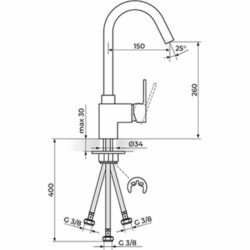 Rosan Quadro baterija za sudoperu za električni prelivni bojler JQ38103W