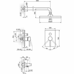 Rosan Zerro Uzidna baterija sa zidnim tušem D.220mm i ručnim tušem JZ31601