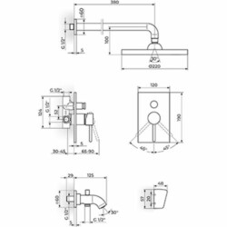 Rosan Zerro Uzidna baterija sa izlivom, zidnim tušem D.220mm i ručnim tušem JZ31701