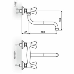 Rosan Klasik baterija zidna - donji izliv, duži, trokader K01130