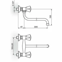 Rosan Klasik baterija zidna - donji izliv, duži, trokader K01130