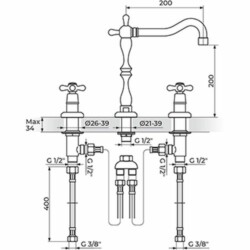 Rosan Bronte baterija za lavabo - 3 otvora NB20101