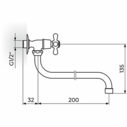 Rosan Brontee Zidni ventil 1/2" g.deo - donji izliv - 200mm         NB52S200