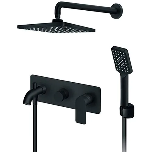 Rosan S.2 Black Uzidna baterija sa izlivom zidnim tušem 210*210mm i ručnim tušem 231705B