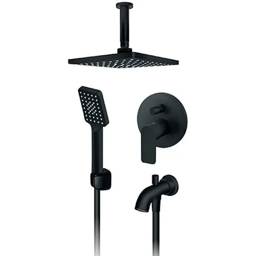 Rosan S.2 Black Uzidna baterija sa izlivom plafonskim tušem 210*210mm i ručnim tušem 231703B