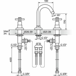 Rosan XO baterija za lavabo - 3 otvora XO30102