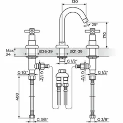 Rosan XO baterija za lavabo - 3 otvora XO30102